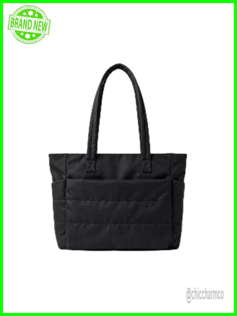 Quilted Puffy Tote Bag Water Resistant 15.6" Laptop 40oz Tumbler Holder